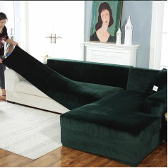 ‎Ljqaizyl Dīvāna slipcover U-veida stūra dīvāna dīvāna pārvalks, biezāks samta dīvāna pārvalks L formas kreisais labais, komplekts no 2 Chaise Longue dīvāna pārvalkiem dzīvojamai istabai, dīvāna pārvalki suņiem mājdzīvniekiem, zaļ