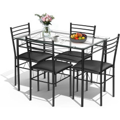 Costway 5 Piece Dining Table Set Glass Top Dining Set Dining Set with Padded Chair Kitchen Table with 4 Chairs Dining Set Dining Room Kitchen Space Saving