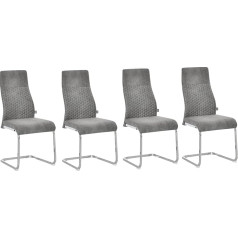 Homcom Set of 4 Dining Room Chairs, Kitchen Chairs with Backrest, Cantilever Chairs, Seat for Kitchen, Living Room, Steel, Grey, 45 x 61 x 98 cm