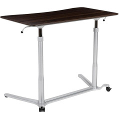 Flash Furniture Sit-Down Ergonomic Computer Desk Standing Desk Metal Dark Wood Grain 37.375