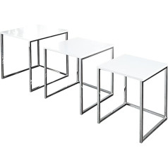 Invicta Interior Set of 3 Elements Design Side Tables 40 cm High Gloss White Chrome