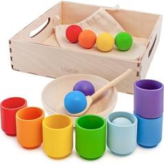 Ulanik Varavīksnes bumbiņas krūzītēs Mazuļu Montessori rotaļlieta no 1 gada + Baby Sensory Balls Koka spēles skaitīšanai un krāsu šķirošanai - 7 bumbiņas - 7 bumbiņas