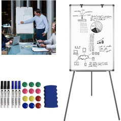 YARDIN Flipchart magnētiskā tāfele ar statīvu, mobilā tāfele ar statīvu, regulējams augstums 90-160 cm, tīrāms, tīrāms, balta tāfele ar alumīnija rāmi, birojam