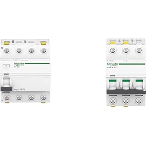 Schneider Electric atlikušās strāvas slēgiekārta Active 9 IID 4P 40A 30MA A tipa, A9Z21440 & slēgiekārta ACTI9 IC60N 3P 16A B, A9F03316