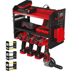 BUILTSTRONG Power Tool Organizer Wall Mount - 3-Tier Pegboard Side and More - Garage Storage Cordless Tool Organizer (Red)