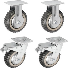 uyoyous 4 x didelės apkrovos ratukai, 150 mm, transportavimo ratukai, baldų ratukai, 2 tvirti guminiai ratukai su stabdžiu, pasukami 360° kampu, 2 fiksuoti ratukai, keliamoji galia 800 kg, dvigubi rutuliniai guoliai, skirti patalpoms