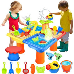 JONRRYIN 4-in-1 Sand Water Play Table, Water Table, Beach Toy, Mud Table, Beach Table for Children, Sandpit Table, Children, Water Outdoor Activity, Summer Sand Toy for Girls and Boys