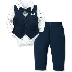 Amissz Baby Boy Christening Suit 0-18 Месяцев Новорожденный Крещение Костюм Свадебный Наряд Партии Ребенка Одежда Ромпер + Бантик + Жилет + Брюки Набор