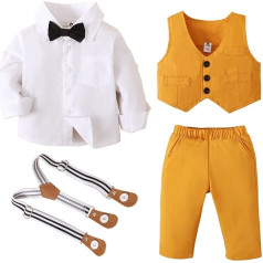 PURSKYY Baby Boys Clothing Sets Christening Suit Romper with Bow Tie Vest Trousers Gentleman Braces Baby Boy Wedding Festive Tuxedo Outfits Set Long Sleeve Bodysuit Suit for Spring Autumn Winter