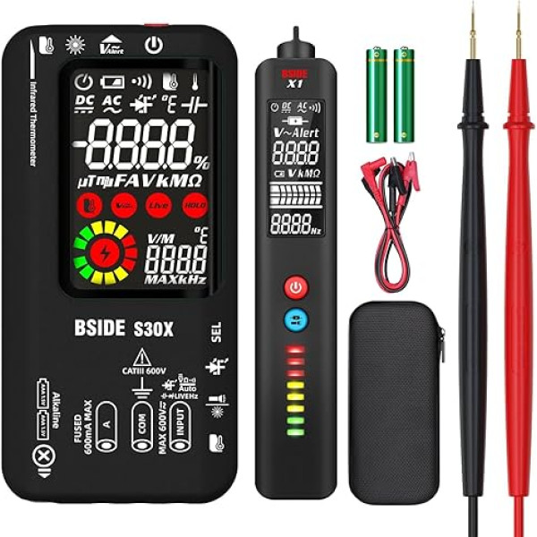 Automātiskais digitālais multimetru komplekts BSIDE S30X+X1 Smart Multimetrs un bezkontakta sprieguma testera pildspalva, universāls multimetru komplekts ar krokodila klipu elektriķiem Elektronika LED auto