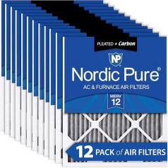 Nordic Pure 20 x 25 x 1pm12 C-12 Bundfaltenhose Merv 12 Plus Carbon AC Ofen Filter (12 Pack), 50,8 x 63,5 x 2,5 см