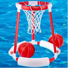 GOODS+GADGETS Peldbaseina ūdens basketbola bumba, peldošais basketbola grozs, rotaļlietu peldošais aplis baseina piederumu komplekts (2 x basketbola bumbas)