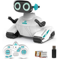 HONGCA Remote Controlled Robot Children, Rechargeable RC Robot with Remote Control, Touch Sensor, LED Eyes, Programming, Recording, Toy for Boys Girls from 3-12 Years - White