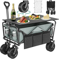 YITAHOME Bollerwagen mit Großen Universalrädern, Faltbarer Handwagen mit Tisch, 2 Getränkehaltern, Hohe Tragfähigkeit 220 lbs Verstellbare Griffhöhe, Bollerwagen für Outdoor Garten Picknicks (Grau)