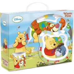 Joy Toy 736195 Disney Vinnijs Pūks 3 gab. melamīna komplekts, 2 šķīvji un 1 glāze dāvanu kastītē