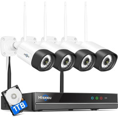 5MP + Two-Way Audio: Hiseeu Wireless Surveillance Camera Set Outdoor WLAN with 10CH Wireless NVR, 4 x 5 MP Wireless Camera with Night Vision, Motion Detection, App & Mail Alarm, Remote Access to App,