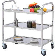 uyoyous Serving Trolley Nerūsējošā tērauda 3 plaukti Nerūsējošā tērauda ratiņi ar bremžu ratiņiem Utility Trolley Virtuves ratiņi ar riteņiem viesnīcu restorāniem Mājas virtuvei - sudraba krāsā Izmērs aptuveni 95 x 50