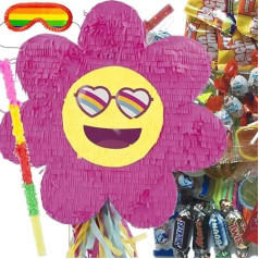 Boho meitene Pinata ar / bez saldumiem, glāzēm un nūjiņas | Spēle un dekorācija bērnu dzimšanas dienai, ballītei un kāzām | Izmērs: 50 x 50 x 10 cm | Ziedu pinata dzimšanas dienā, izdevums: Pinata ar saldumiem