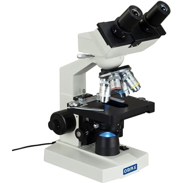 AmScope M82EZ OMAX Labor-LED-Binokularmikroskop für Biologische Verbindungen mit Mechanischem 3D-Tisch und Koaxialem Grob/Feinfokussussierungsknopf, 40x-2500x