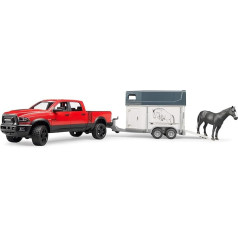 bruder 02501 - RAM 2500 Power Wagon mit Pferdeanhänger & Pferd - 1:16 Pick-up Geländewagen Pritschenwagen Auto Jeep Fahrzeug Tiertransporter Hengst Pony Spielzeug