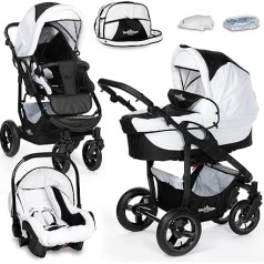 Bergsteiger Capri 3-in-1 bērnu ratiņi, pilns komplekts, ieskaitot piederumus, bērnu sēdeklīti, bērnu ratiņu stiprinājumu, saules aizsargu un laikapstākļu aizsargu kājām