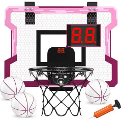 HYES Mini basketbola grozs bērniem, istabas basketbola komplekts ar 3 bumbu sūkņiem, iekštelpu biroja mājas āra basketbola tāfeles sienas stiprinājums, sporta rotaļu basketbola tāfele, rozā krāsā