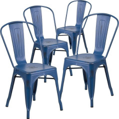 Flash Furniture 4 Pack Commercial Grade Metal Stackable krēsli iekštelpās ārā gumijas gumijas plastmasas sakausējuma tērauds Antique Blue