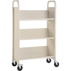 VEVOR Bibliothekswagen 79x38,5x125cm Abräumwagen 3 Regale Bücherwagen Kohlenstoffstahl+kaltgewalzte Stahlplatte Servierwagen 150kg Gewichtskapazität (50kg pro Regal) inkl. 2 Buchstützen V-förmig Beige