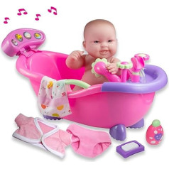 JC TOYS - Lots to Love Babies lelle 36 cm, izgatavota no mīksta vinila, ar muzikālu vannu ar funkcionālu dušu un 6 aksesuāriem, ideāli piemērota rotaļām, rozā krāsā, dizaina autors Berenguer, 2 gadi