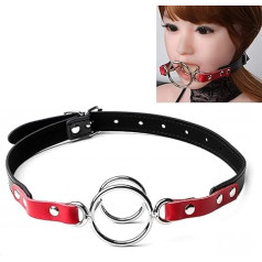 Monefuy Edelstahl Mundknebel Doppel Gag O-Ring mit Leder Gürtel BDSM Mouth Gag Ring SM Bondage Rollenspiele Fetisch Sexspielzeug für Männer und Frauen