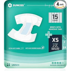 SUNKISS TrustPlus Incontinence Nappies for Adults, Absorbent Disposable Underwear for Men and Women with Tabs, Unisex, Size XS, 60 Pack