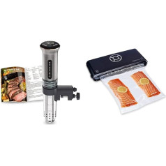 KitchenBoss Sous Vide Garer G300 Stick Precision Cooker - taimera funkcija - 3D cirkulācija - precīzs temperatūras iestatījums - IPX7 & Amazon Basics - vakuumizturīgs 30 cm šuve + 10 vakuuma maisiņi, melns