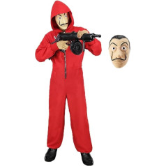 FOVER House of Money Kostīms Sievietes Vīrieši Pieaugušie Unisex Jumpsuit Komplekts ar Dali Salvador maska Sarkans Jumpsuit Partner Bankas laupītājs Cosplay apģērbs ar aksesuāriem karnevāla Fancy Dress Halloween