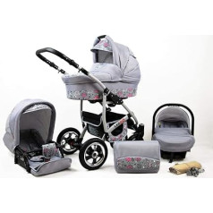 SaintBaby 3in1 2in1 komplekts Isofix Buggy Baby Carrycot Autosēdeklītis New L-Go Pink Owl