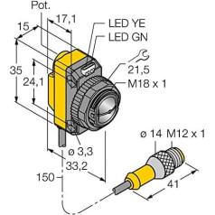 3064483 - QS18VP6CV45Q5, optisks sensors Winkellichttaster