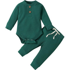 OFIMAN Baby Boys Girls Clothing Set Newborn Outfits Long Sleeve Romper Bodysuit Infant Pants Top Sets Pyjamas 2 Pieces, Green Henleys Set