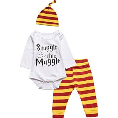 Juflam Jaundzimušo zīdaiņu zēnu apģērbs Snuggle Tas Muggle Bodysuit + bikses Legingi + cepure 3 gabalu apģērbu komplekti