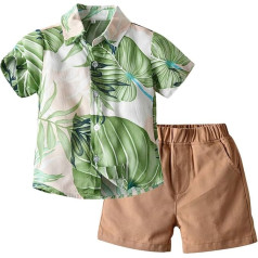 luoluoluo Baby Boys Hawaiian Style Short Sleeve Shirt + Shorts Set Gentleman Suit T-Shirt Shorts Beach Holiday Leisure Outfit Children Two Piece Set