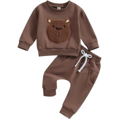 Carolilly Baby Suit 2-diegu apģērbu apģērbs Bērnu apģērbu komplekts Cute Long Sleeve Sweatshirt Embroidered Bear + Garas bikses Silts bērnu uzvalks Rudens Pavasaris