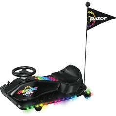 Crazy Cart Shift Lightshow Driftings Go Kart bērniem ar Razor Multicolor LED gaismām, Power Core Hub motoru, mainīga ātruma pedāļa kājām