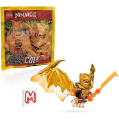 LEGO NINJAGO kristalizētā minifigūriņa - Cole (zelta pūķis) ar spārniem un zelta uguns zobenu