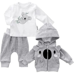 Bērnu saldumi Unisex jaka bikses kreklu komplekts White Grey | Motiv: Koala | Zīdaiņu komplekts 3 gab. jaundzimušajiem un maziem bērniem | Izmērs: 86 (12-18 mēn.)