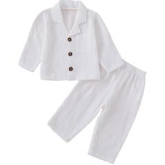 Fabumily Kleinkind Baby Mädchen Jungen Outfits Baumwolle Leinen Langarm Revers Button-Down-Hemd + Hosen Herbst Winter Kleidung Set