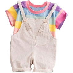 GUSUTZX Toddler Baby Boy Kids Rainbow Stripe Tops T-krekls siksniņas siksniņas bikses apģērbs komplekts Kleinkinder Baby Jungen Sommer apģērbs