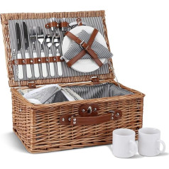 2 Person Wicker Picnic Basket Set with Insulated Cooler, Picnic Basket with Cups, Cutlery, Wine Glasses, Plates and Napkins