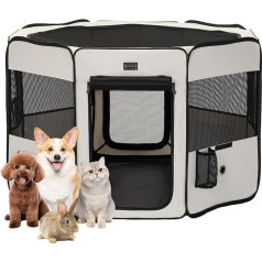 Petsfit Puppy Run Animal Playpen Foldable Puppy Playpen Pop-Up for Dogs Rabbits Cats Outdoor Run with Zip Locks, Removable Top and Bottom, L, Beige & Black