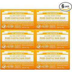 Dr. Bronner Magic Soaps Pure Castil Soap, All-One Hemp Citrus Orange 5 oz Bar (6 vnt.)