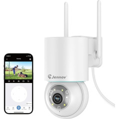 Jennov 5MP ārējā WiFi novērošanas kamera, 2,4/5 GHz divjoslu WiFi IP kamera ar 360° skatu, PIR cilvēku noteikšana, automātiska izsekošana, 24/7 ierakstīšana, divvirzienu audio, krāsu nakts redzamība