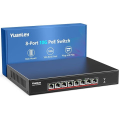 YuanLey 8 Port 10G PoE Switch Unmanaged, 8 x 10G Base-T PoE Ports, IEEE802.3af/at, 110W Eingebaute Leistung, Kompatibel mit 1G/2.5G/5G/10G, Metallgehäuse, Rackmount/Wandmontage 10Gbe Netzwerk Switch