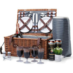 Retro Classic Picnic Baskets for 4 | Willow Hamper Service Gift Set with Waterproof Blanket for Camping and Outdoor Party Bring My Family A Wonderful Weekend